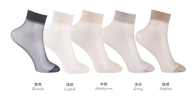 10 Pairs Summer Transparent Thin Silk Bamboo Short Socks for Women