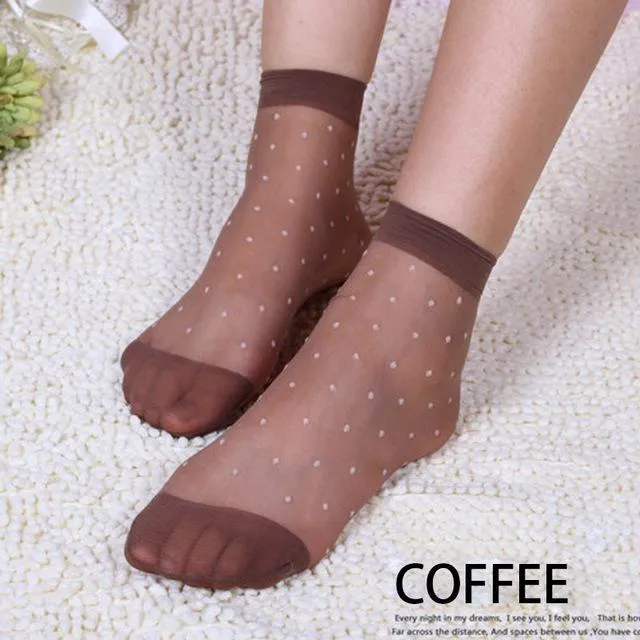 10 Pairs Summer Transparent Thin Silk Bamboo Short Socks for Women