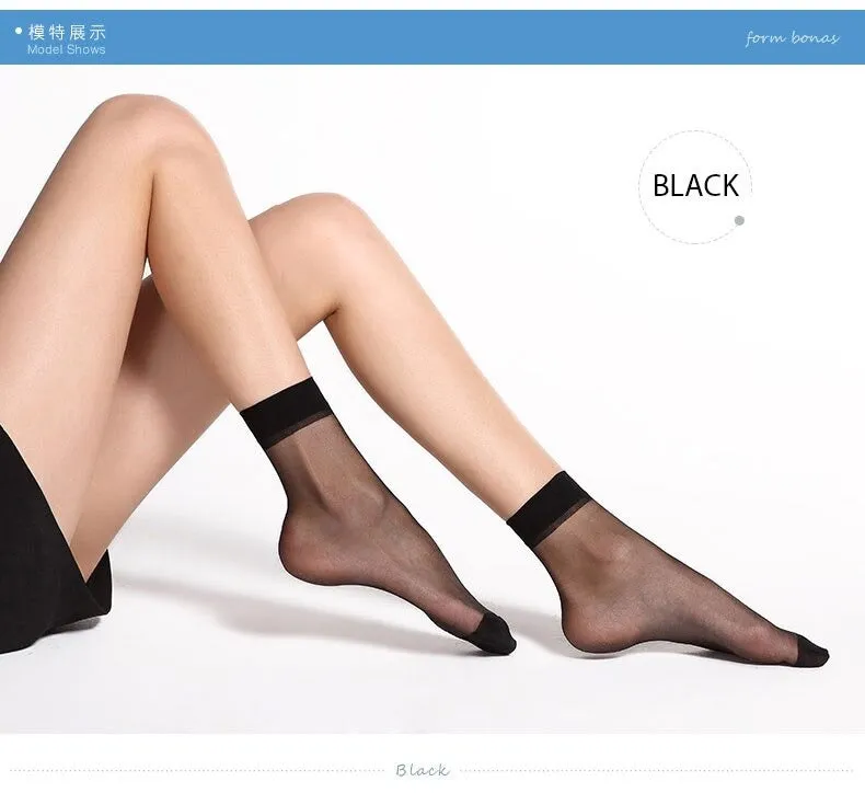 10 Pairs Summer Transparent Thin Silk Bamboo Short Socks for Women