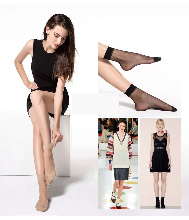 10 Pairs Summer Transparent Thin Silk Bamboo Short Socks for Women