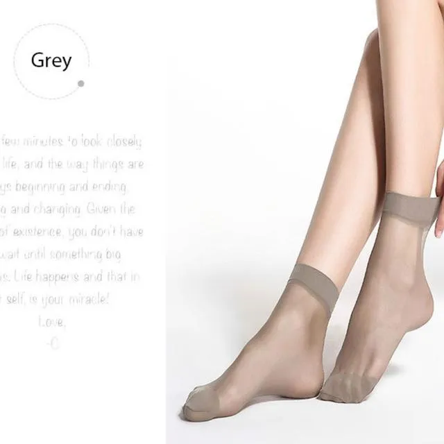 10 Pairs Summer Transparent Thin Silk Bamboo Short Socks for Women