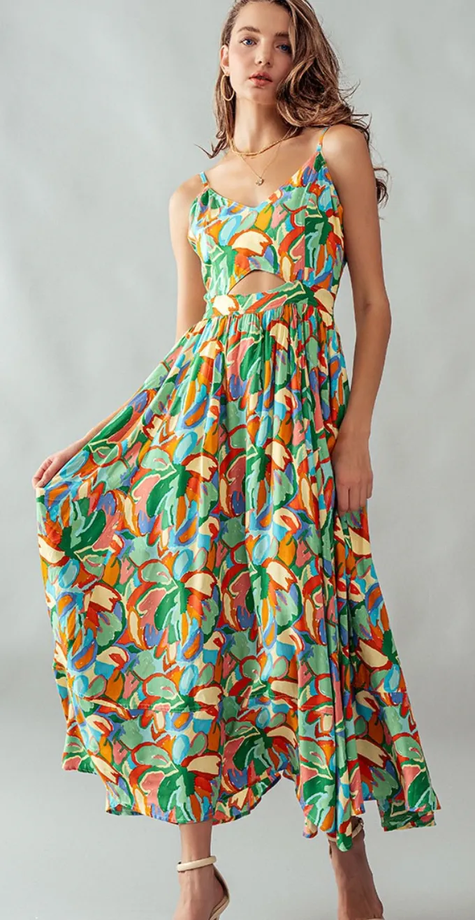 Akaiv V Neck Multi Floral Long Dress