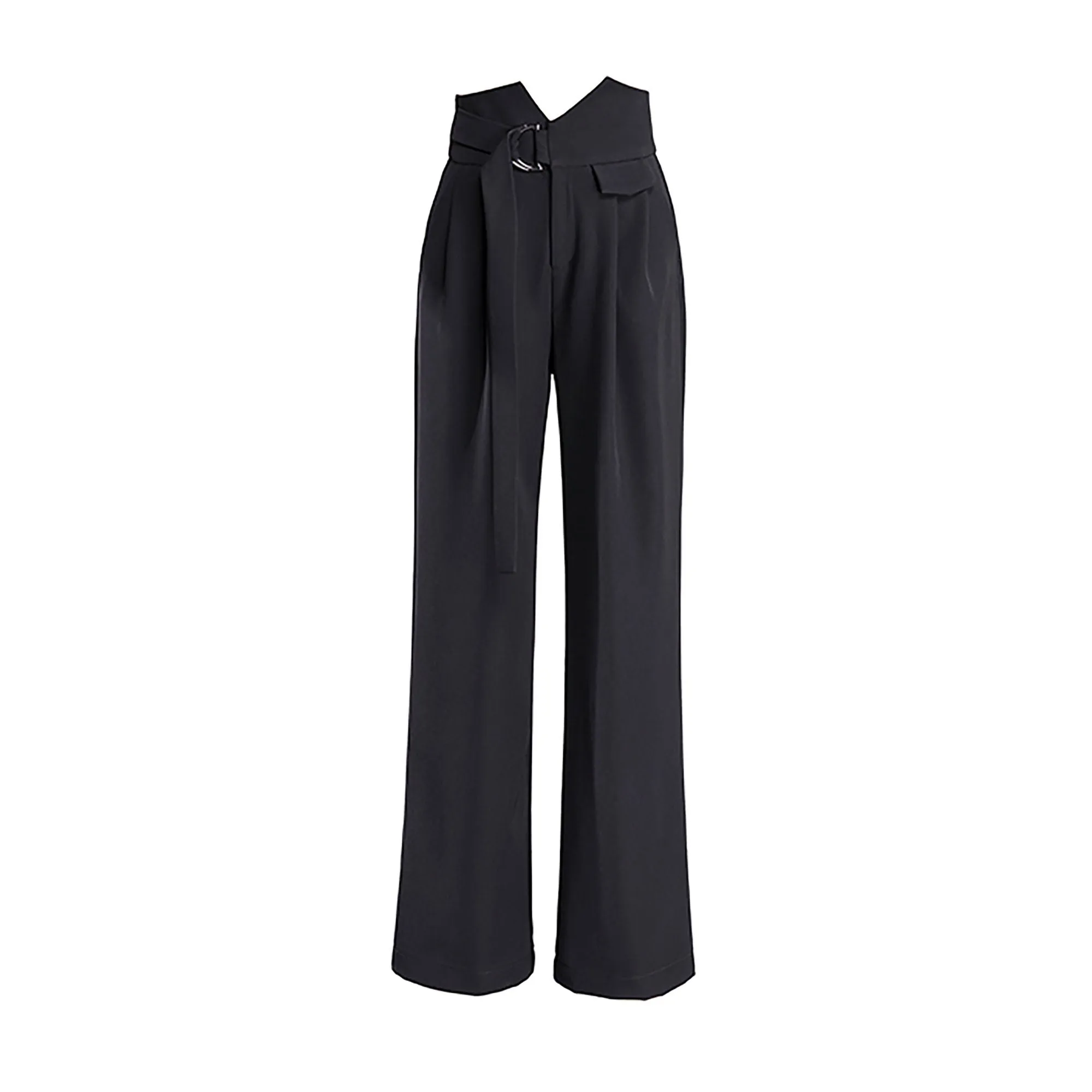 Alisa Black D-Ring Belt Wide Leg Pants