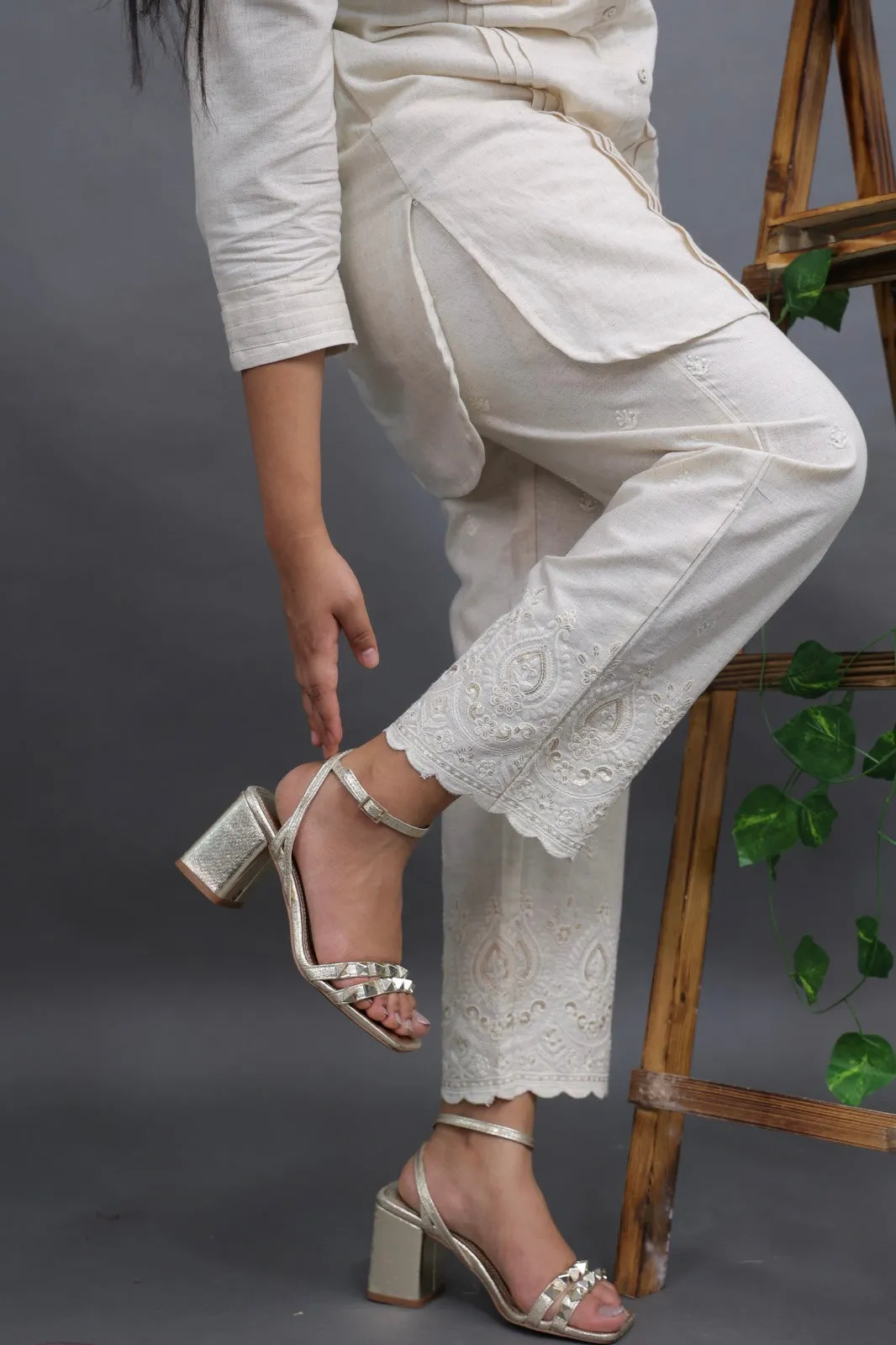 Beautiful Cream Straight Pant In Khadi Cotton