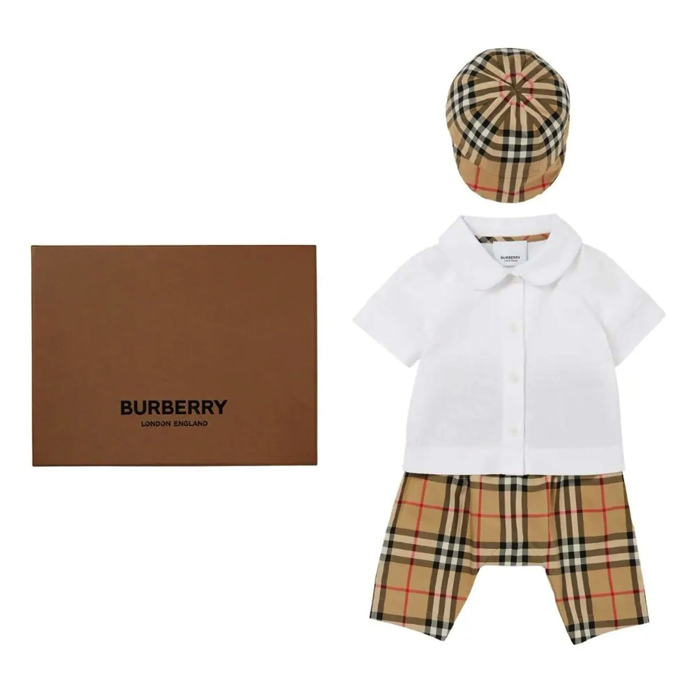 Beige Vintage Check Trouser Set