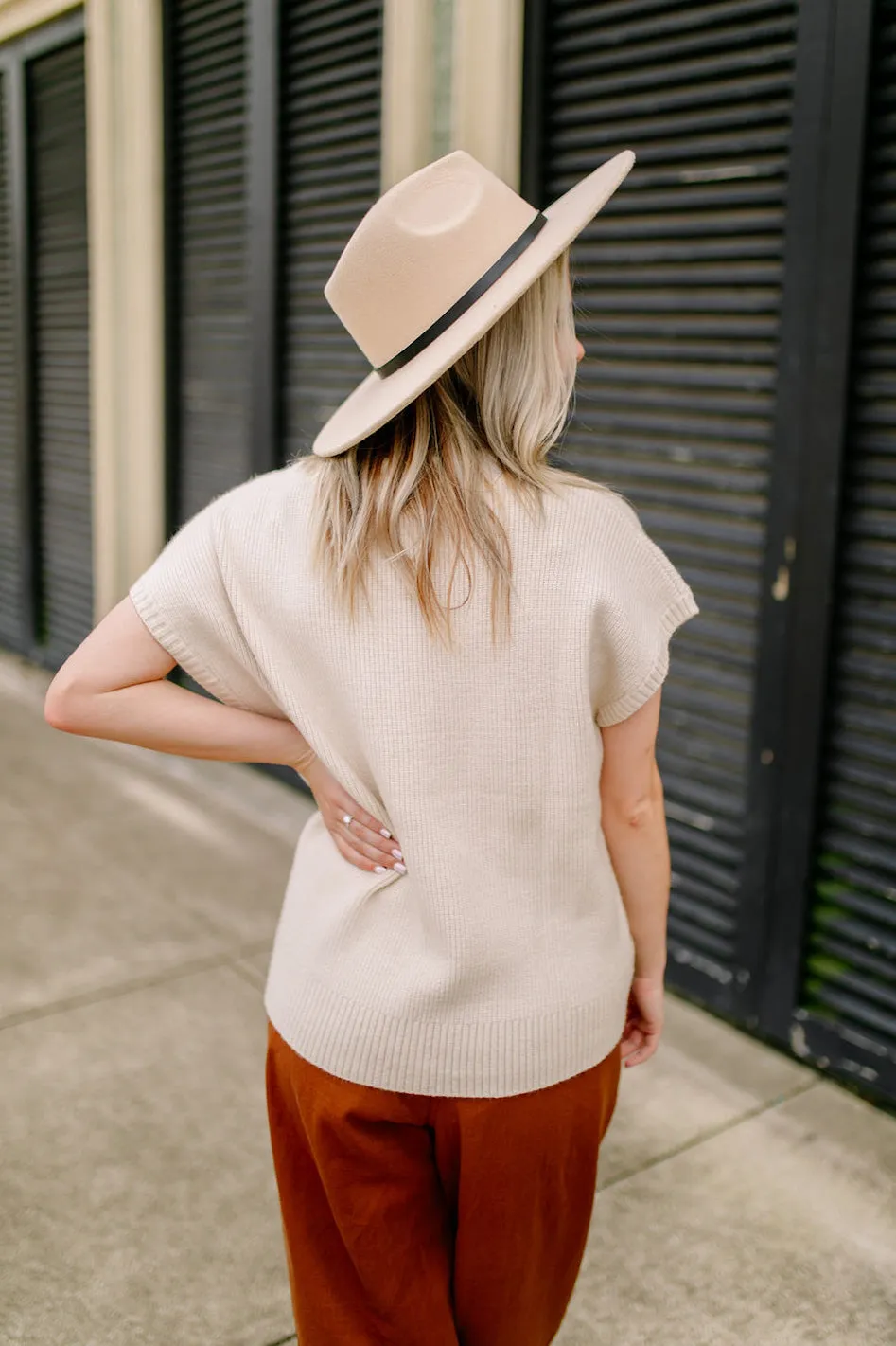 Bindi Beige Sleeveless Sweater Top