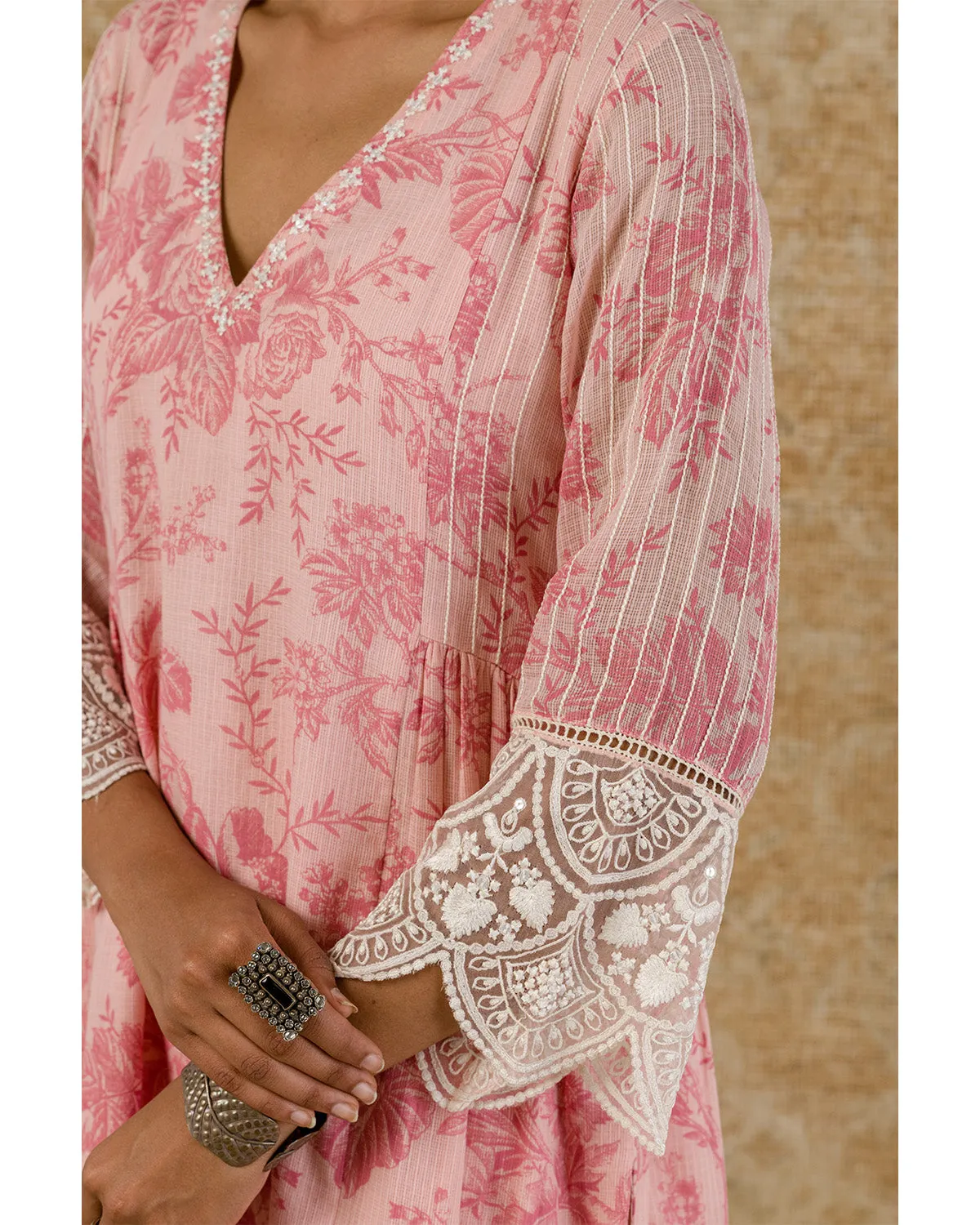 Blush Pink Block Printed Kurta Set