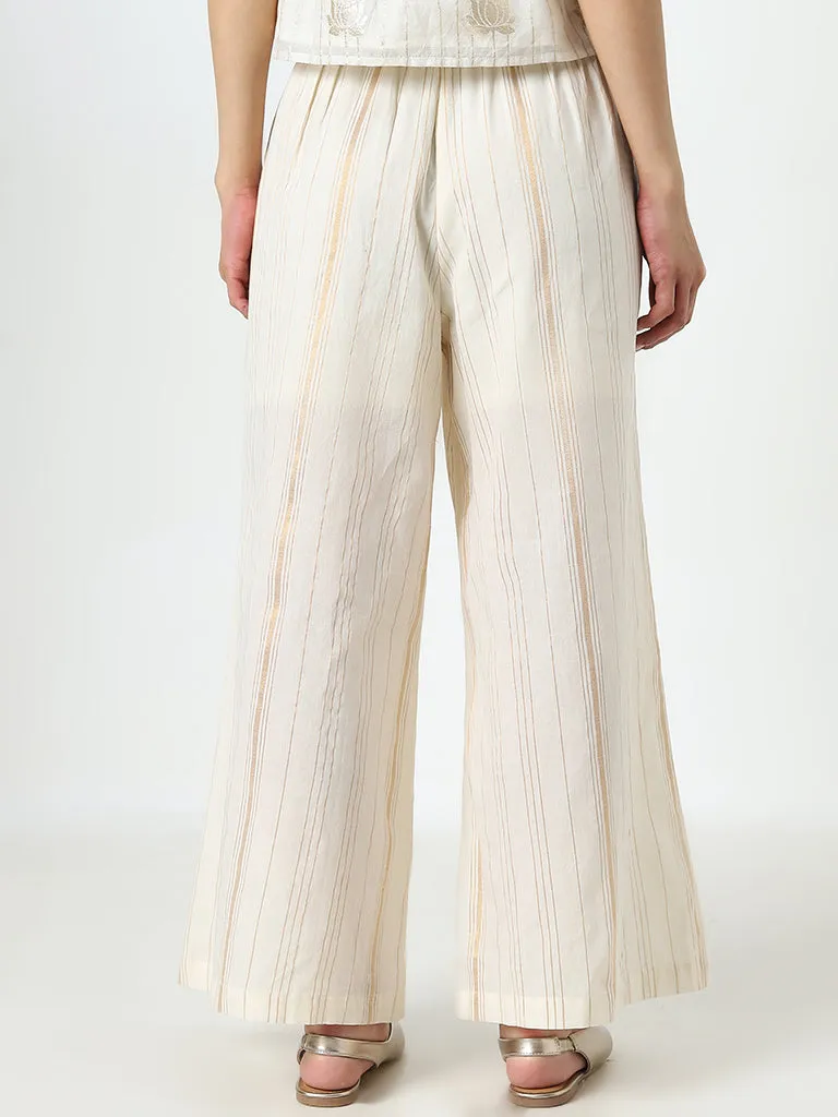 Bombay Paisley Off-White High-Rise Cotton Blend Palazzos