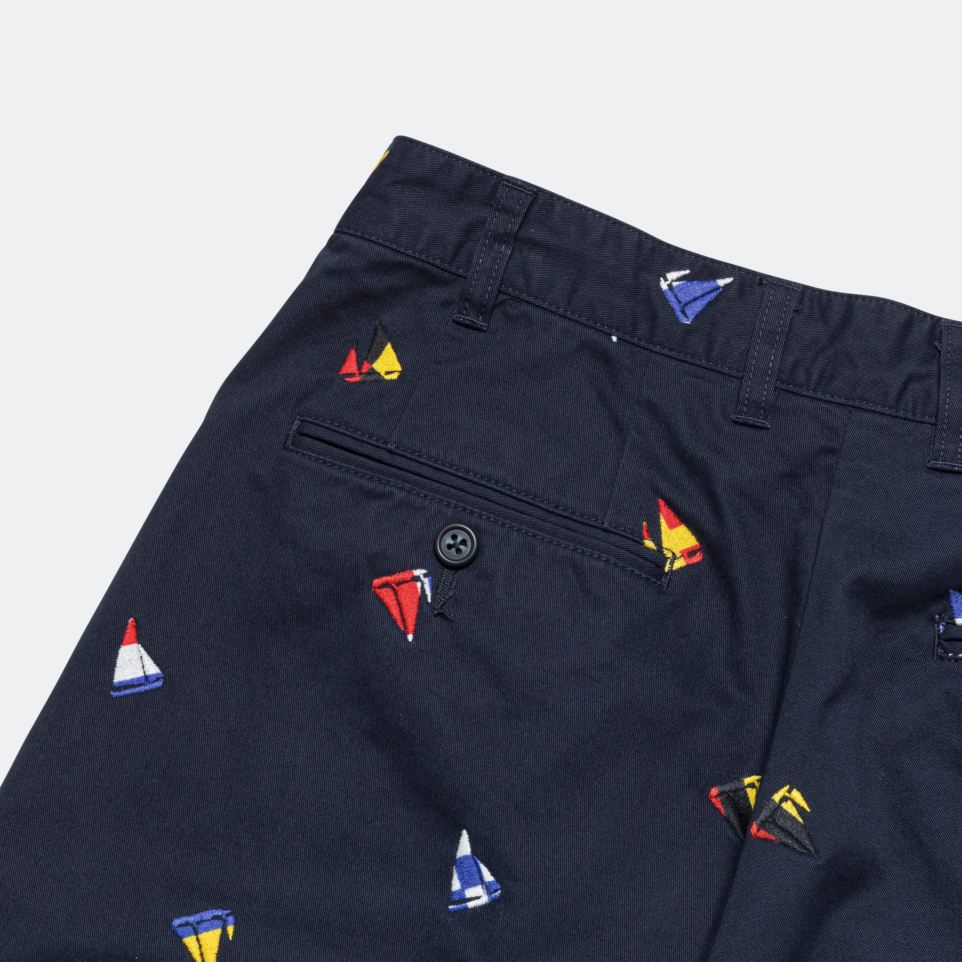 2 Pleat Trousers Embroidery On Print - Navy