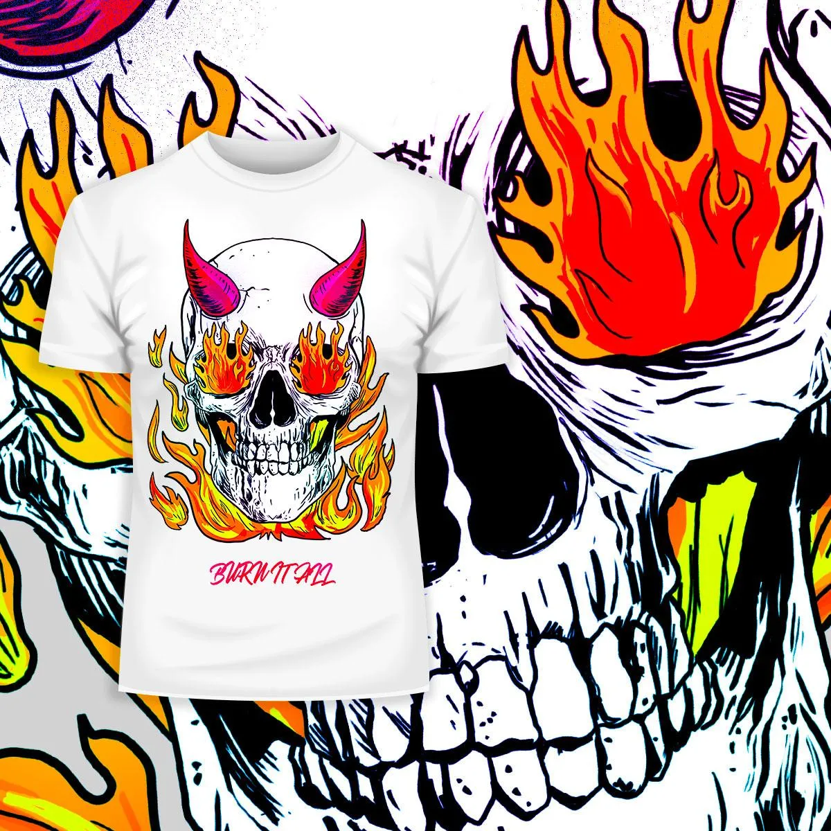 Brutal Skull Hell and Devil Flames T-shirts with an Attitude For men and women