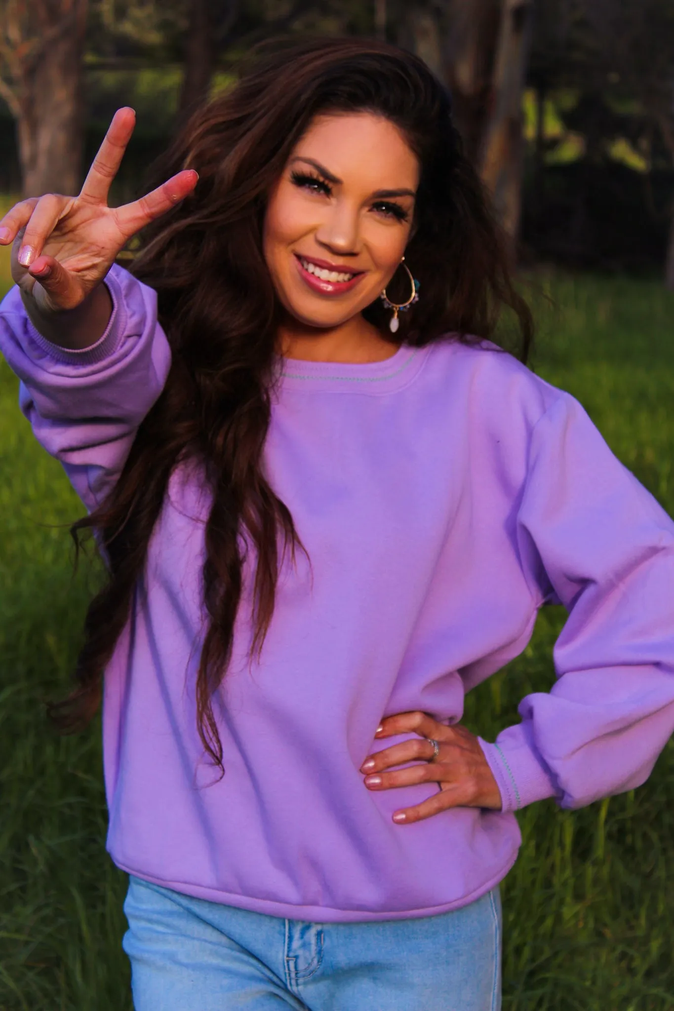 Bundle Up Crew Neck Sweatshirt - Lilac