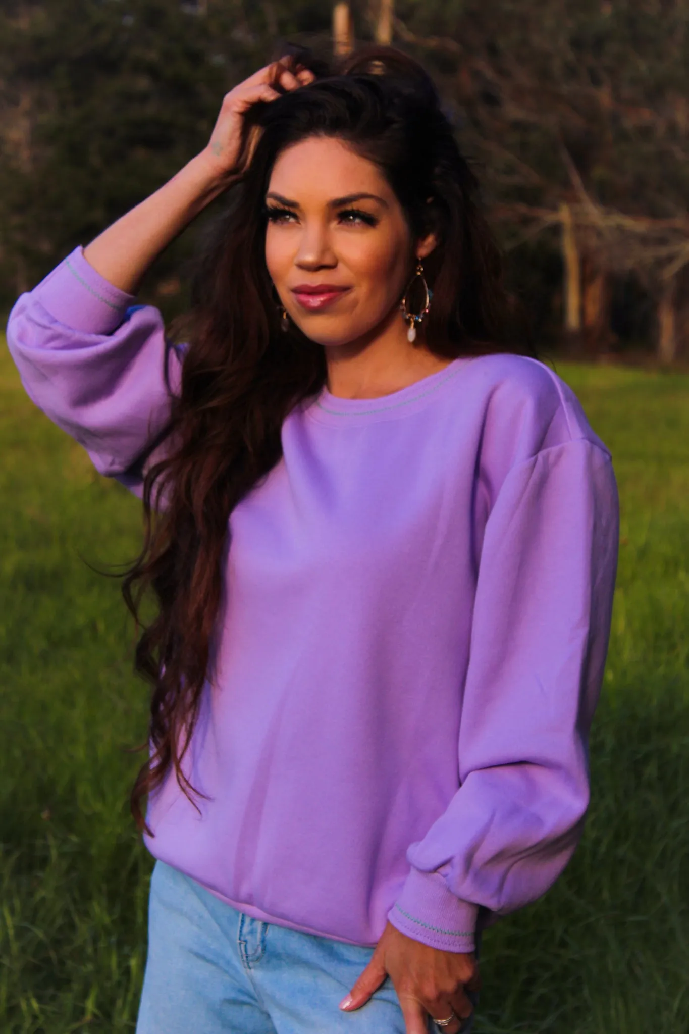 Bundle Up Crew Neck Sweatshirt - Lilac