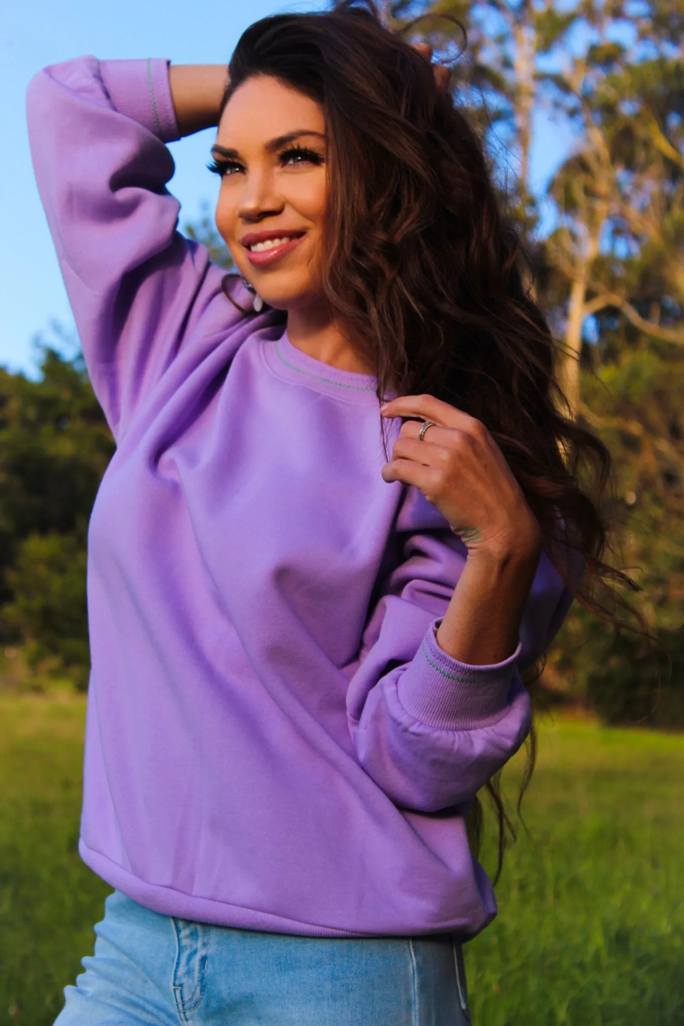 Bundle Up Crew Neck Sweatshirt - Lilac