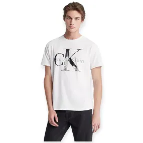 Calvin Klein Men Cityscape Graphic Monogram Logo Crewneck T-Shirt (Brilliant White)