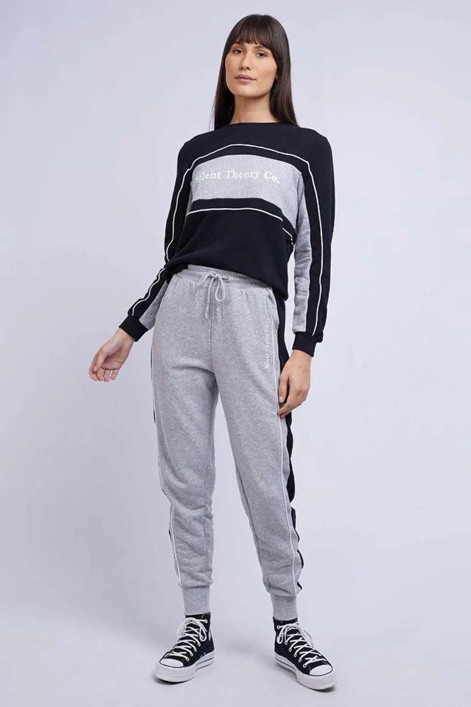 Catch Black Side  Stripe Grey Marle Trackpant