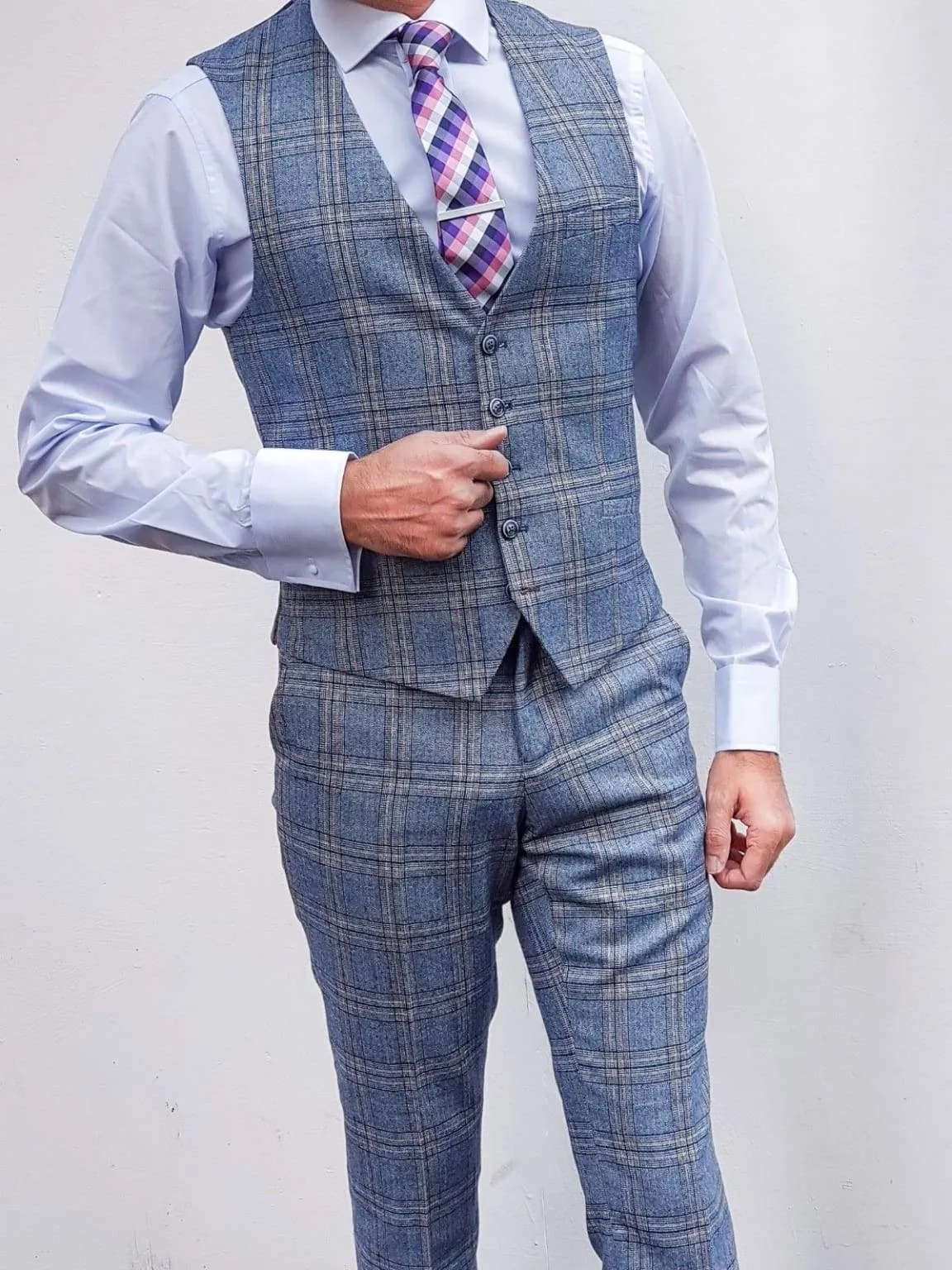 Cavani Brendan Blue Slim Fit check Trousers