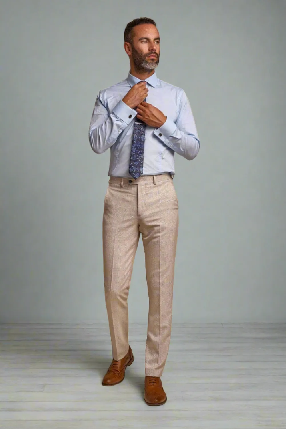 Cavani Caridi Men's Beige Slim Fit Trouser