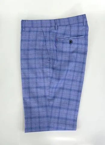 Cavani Tamara Blue Check Slim Fit 3-Piece Suit Size 36R with 32R Trousers