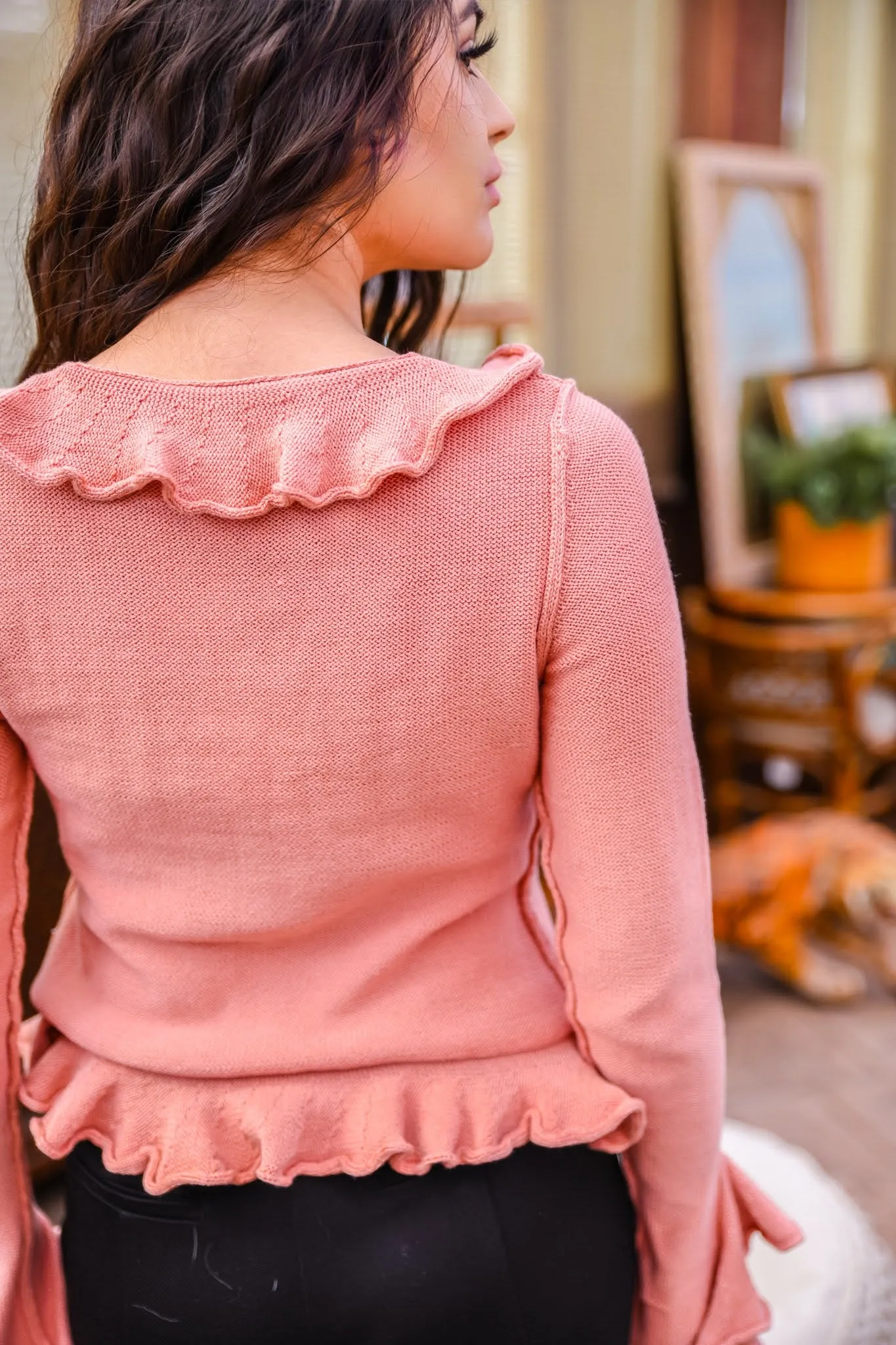 Charisma Ruffle Detail Sweater - Salmon