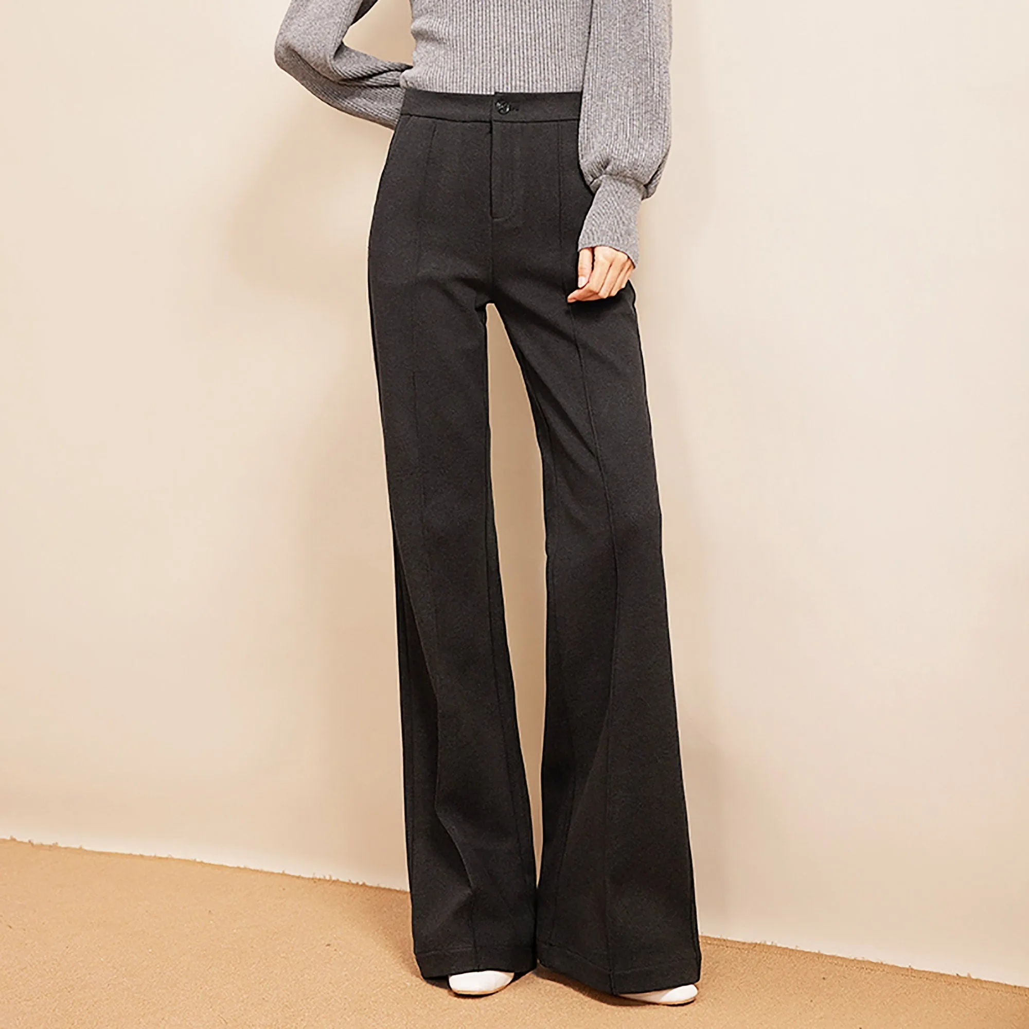 Cloris Ribbed Wide Leg Full Length Pants