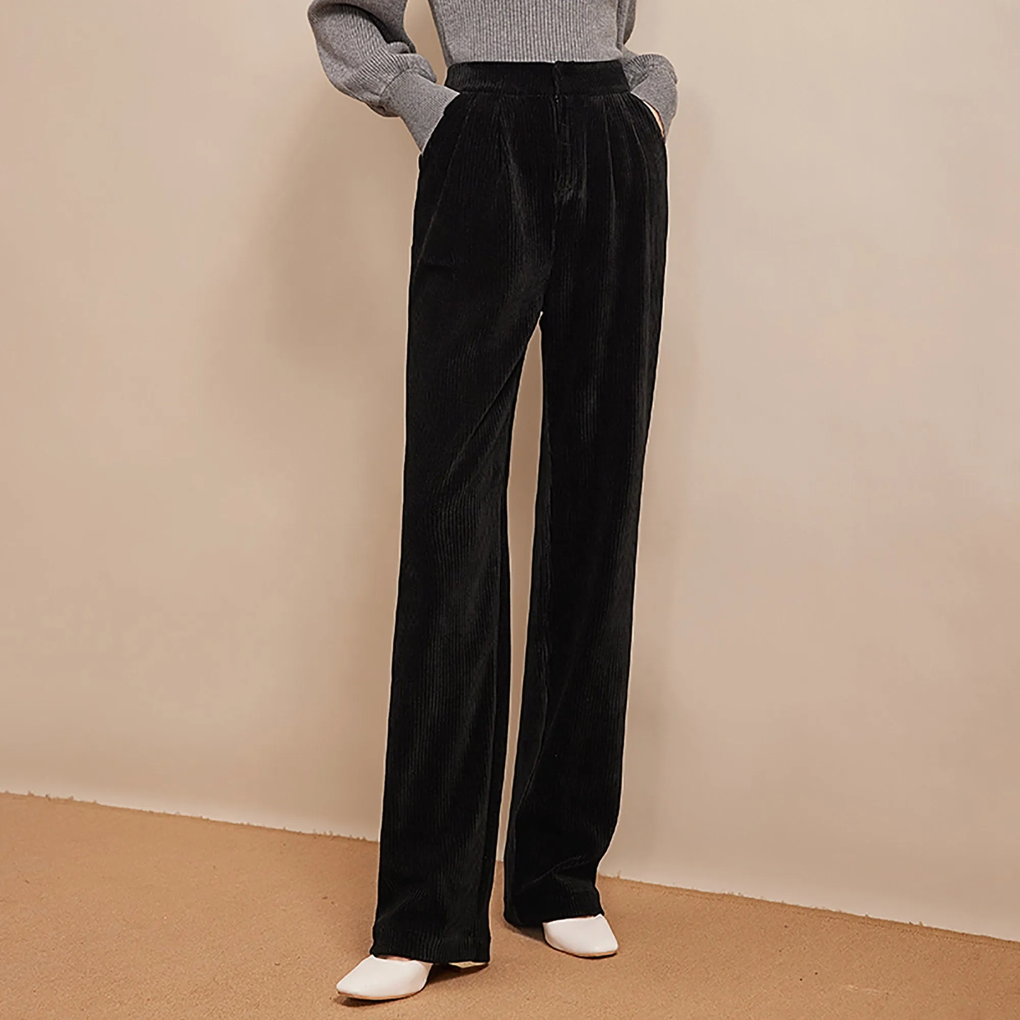 Cloris Ribbed Wide Leg Full Length Pants