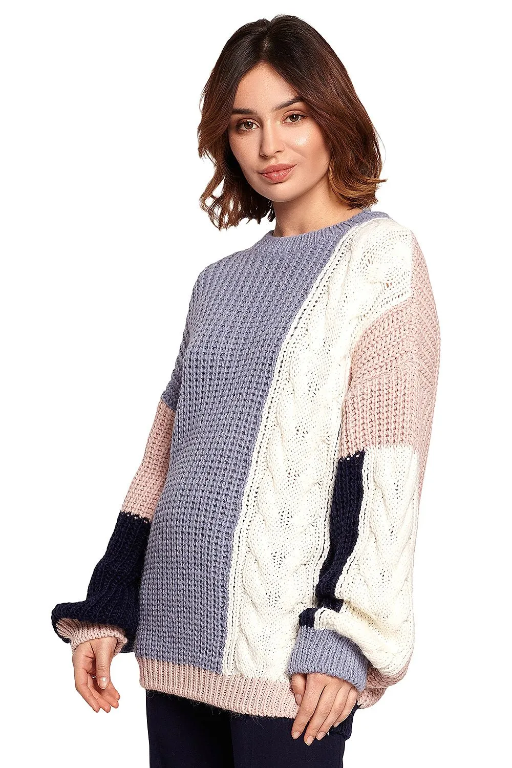 Color Block Round Neck Knitted Sweater