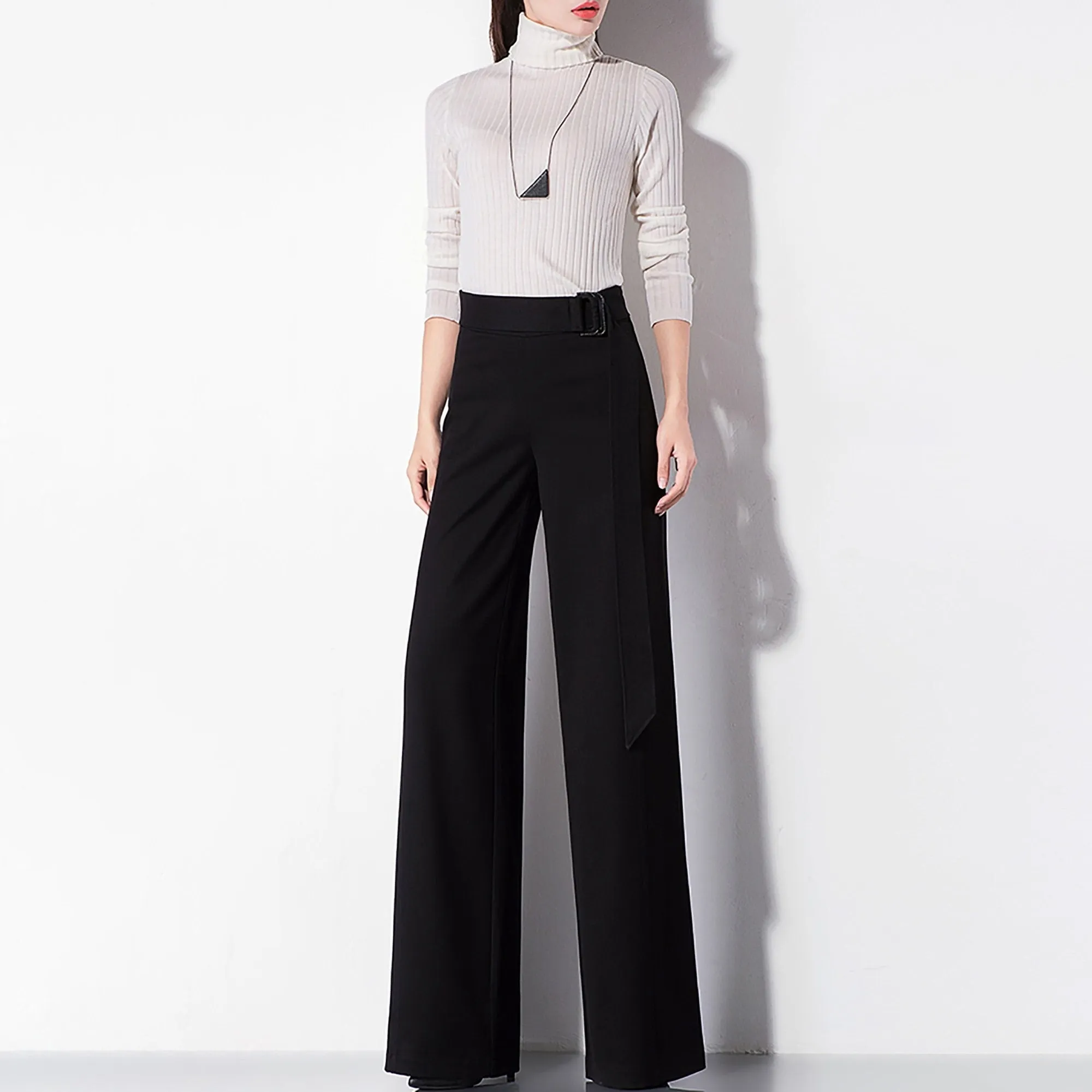 Connie Pull-On Belted High Waist Wide Leg Pants