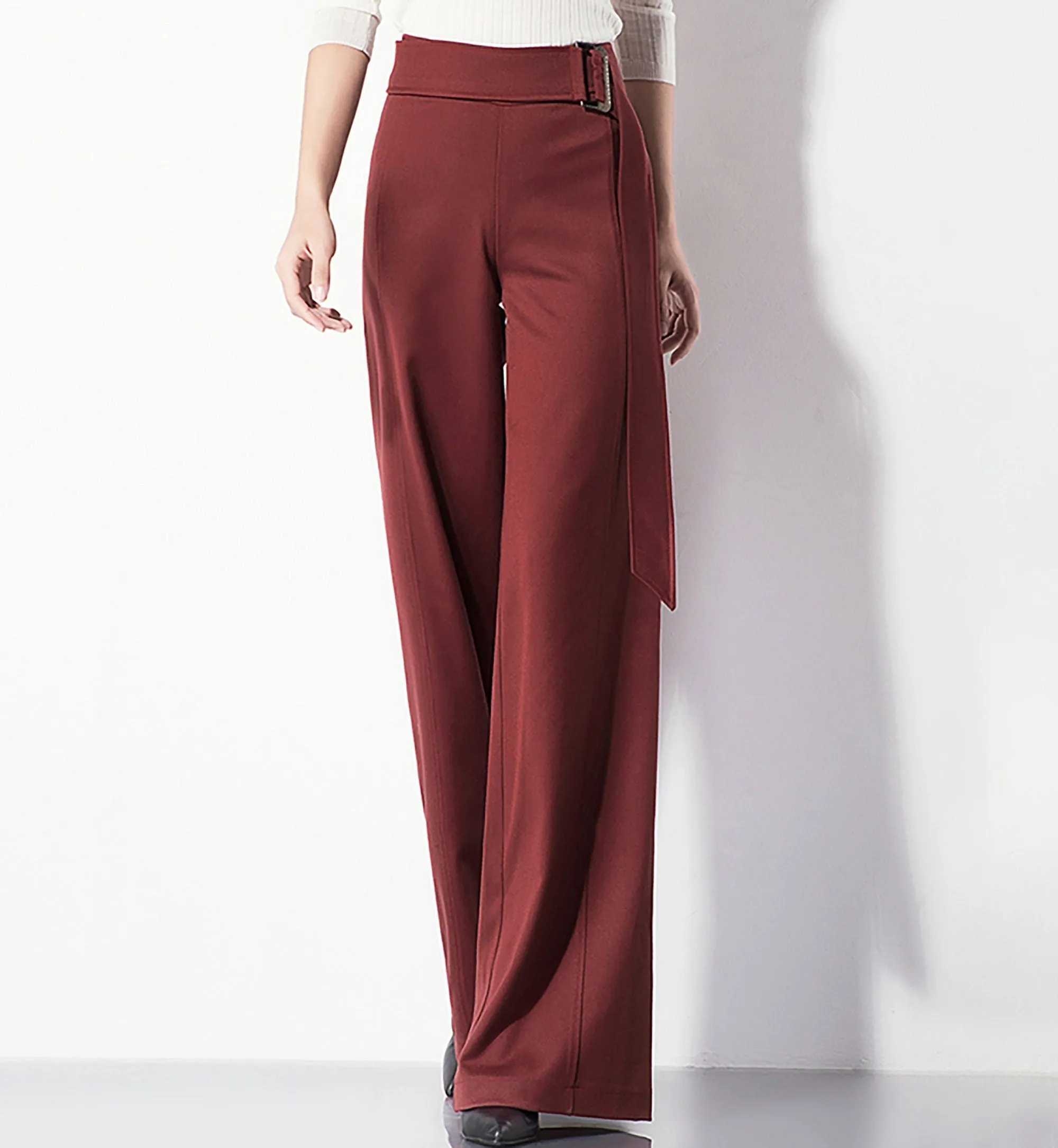 Connie Pull-On Belted High Waist Wide Leg Pants