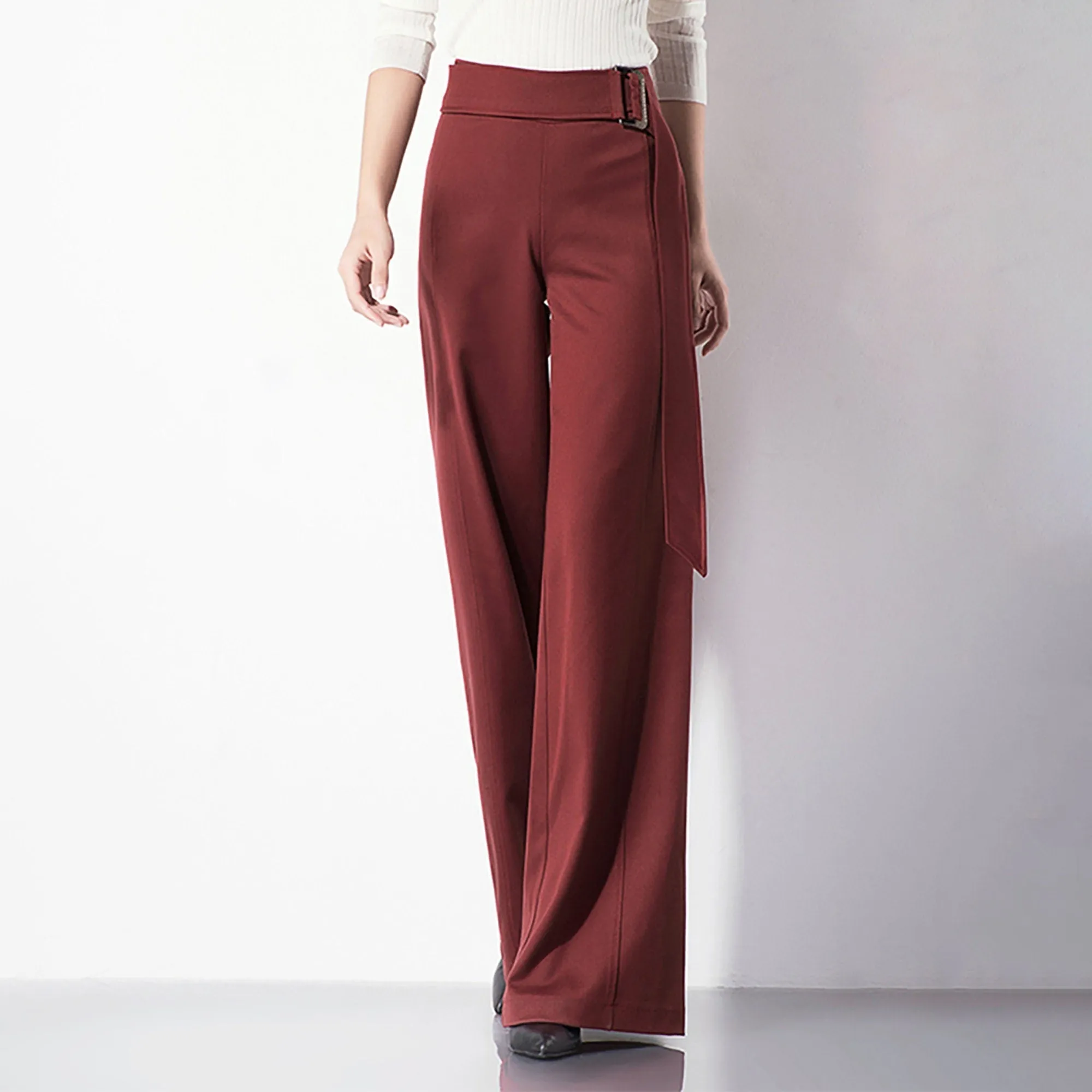 Connie Pull-On Belted High Waist Wide Leg Pants