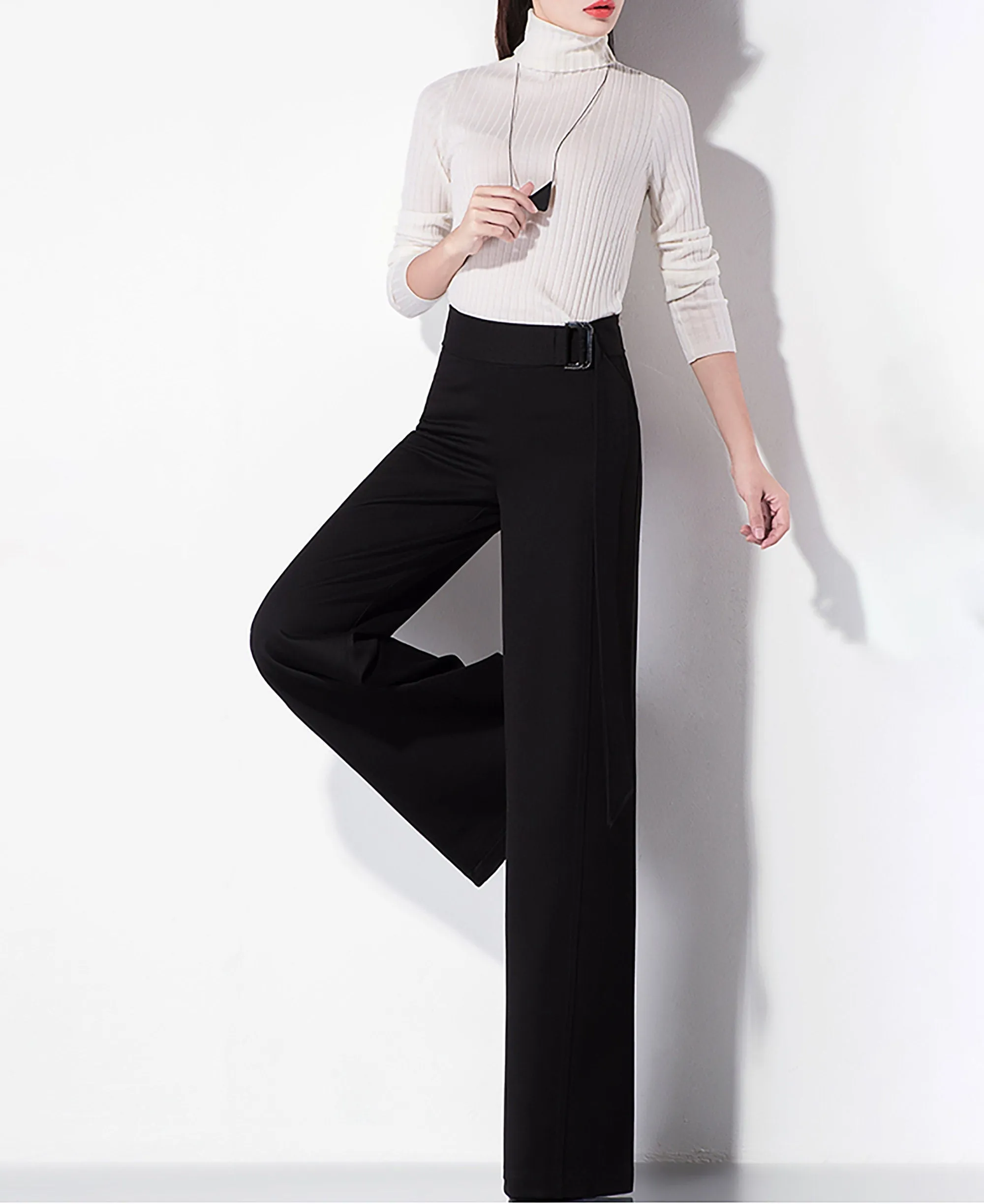 Connie Pull-On Belted High Waist Wide Leg Pants