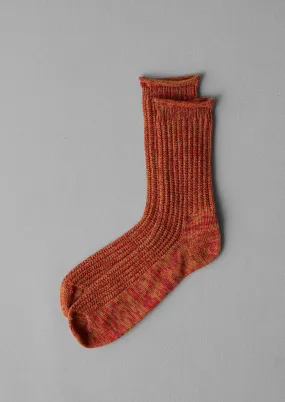 Cotton Marl Rib Socks | Red Marl