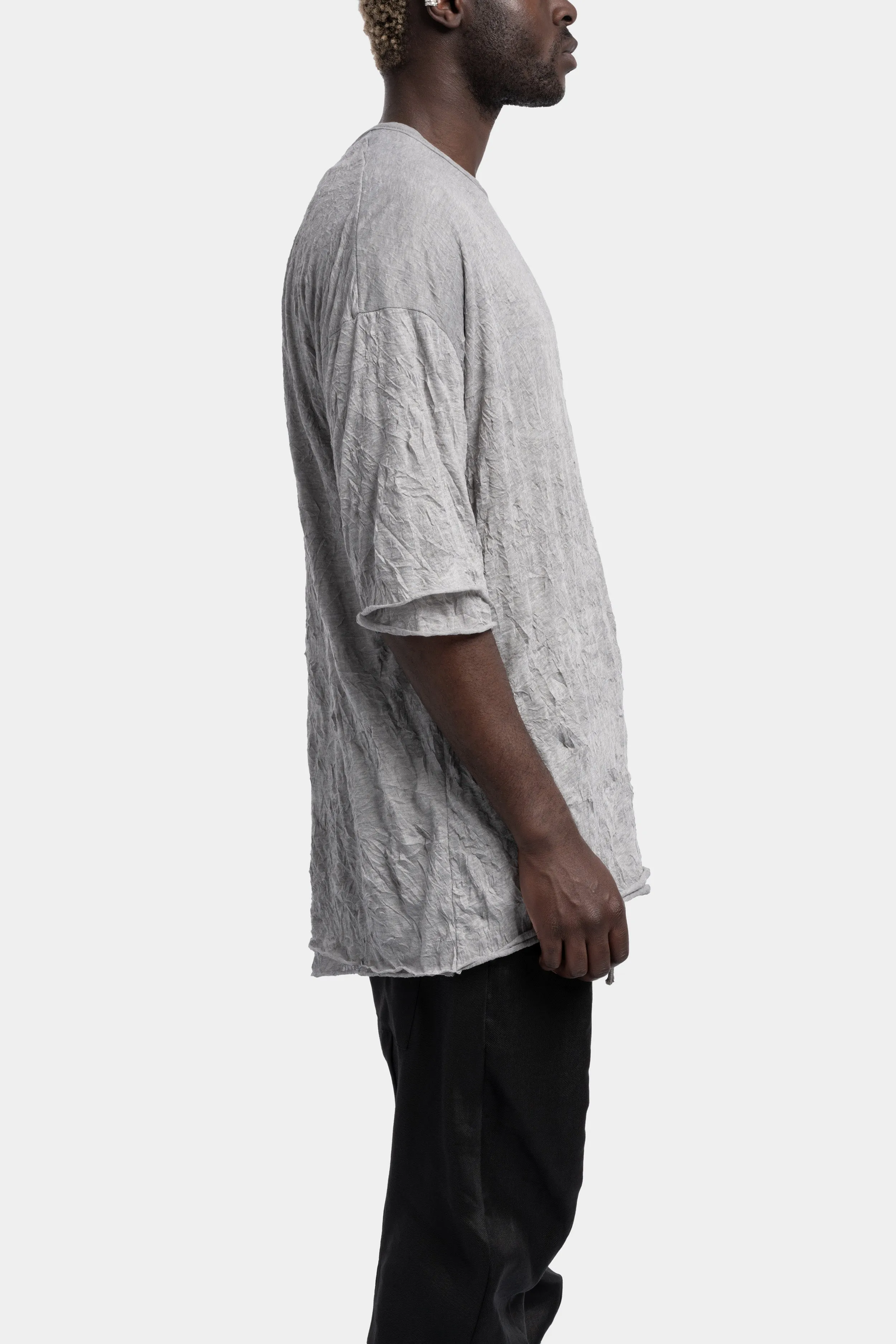 Double layer crinkled cotton oversized tee, Light grey