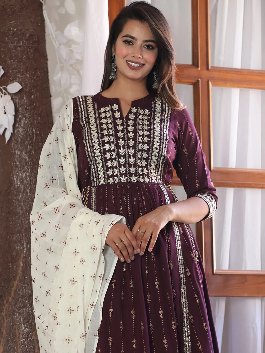 Ethnic Motifs Printed Kurta With Palazzos & Dupatta