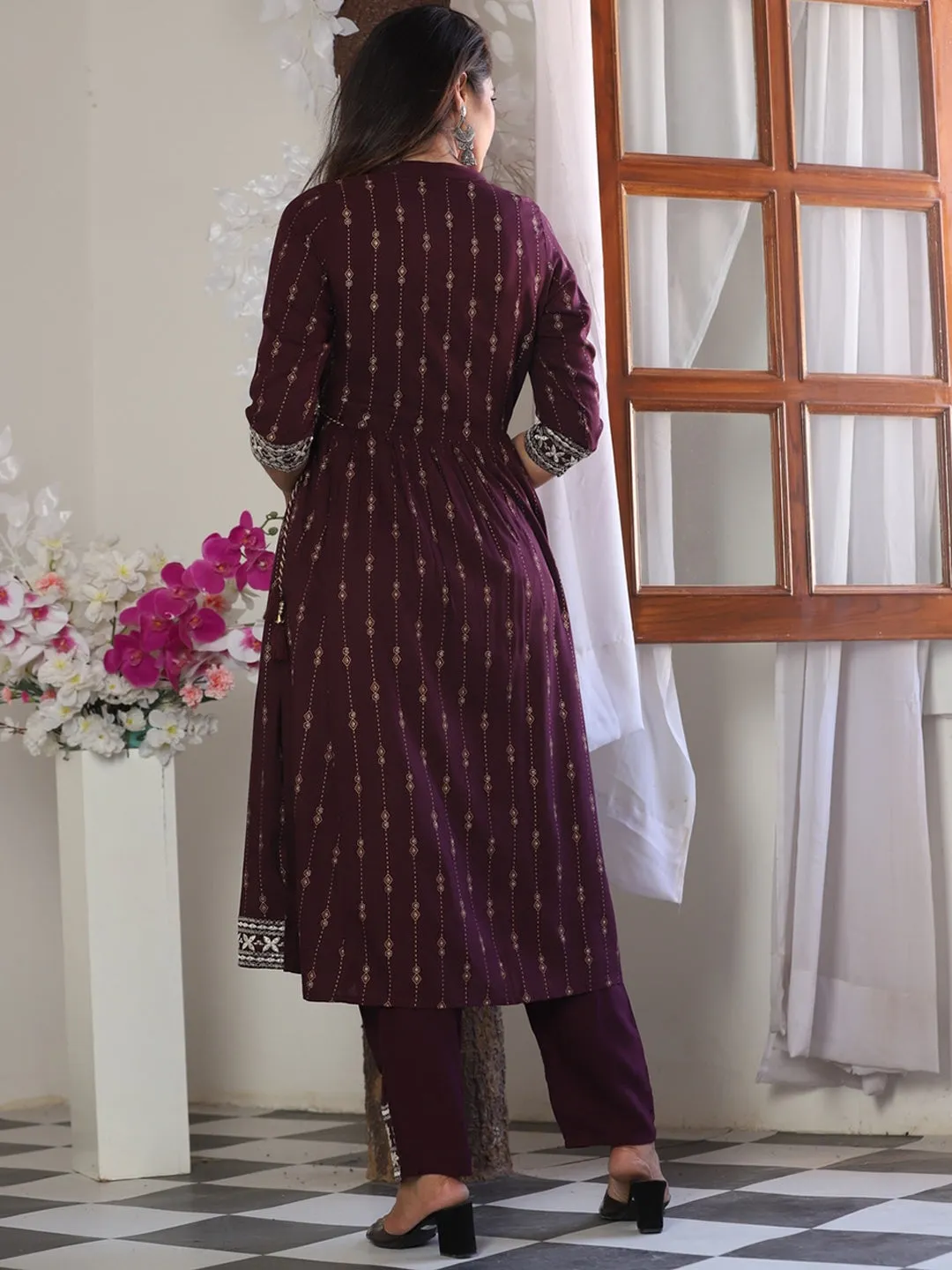 Ethnic Motifs Printed Kurta With Palazzos & Dupatta