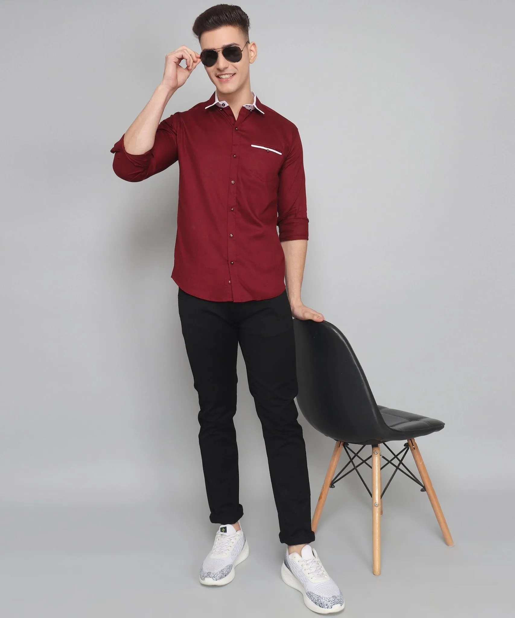 Exclusive TryBuy Premium Maroon Cotton Button-Up Shirt for Men