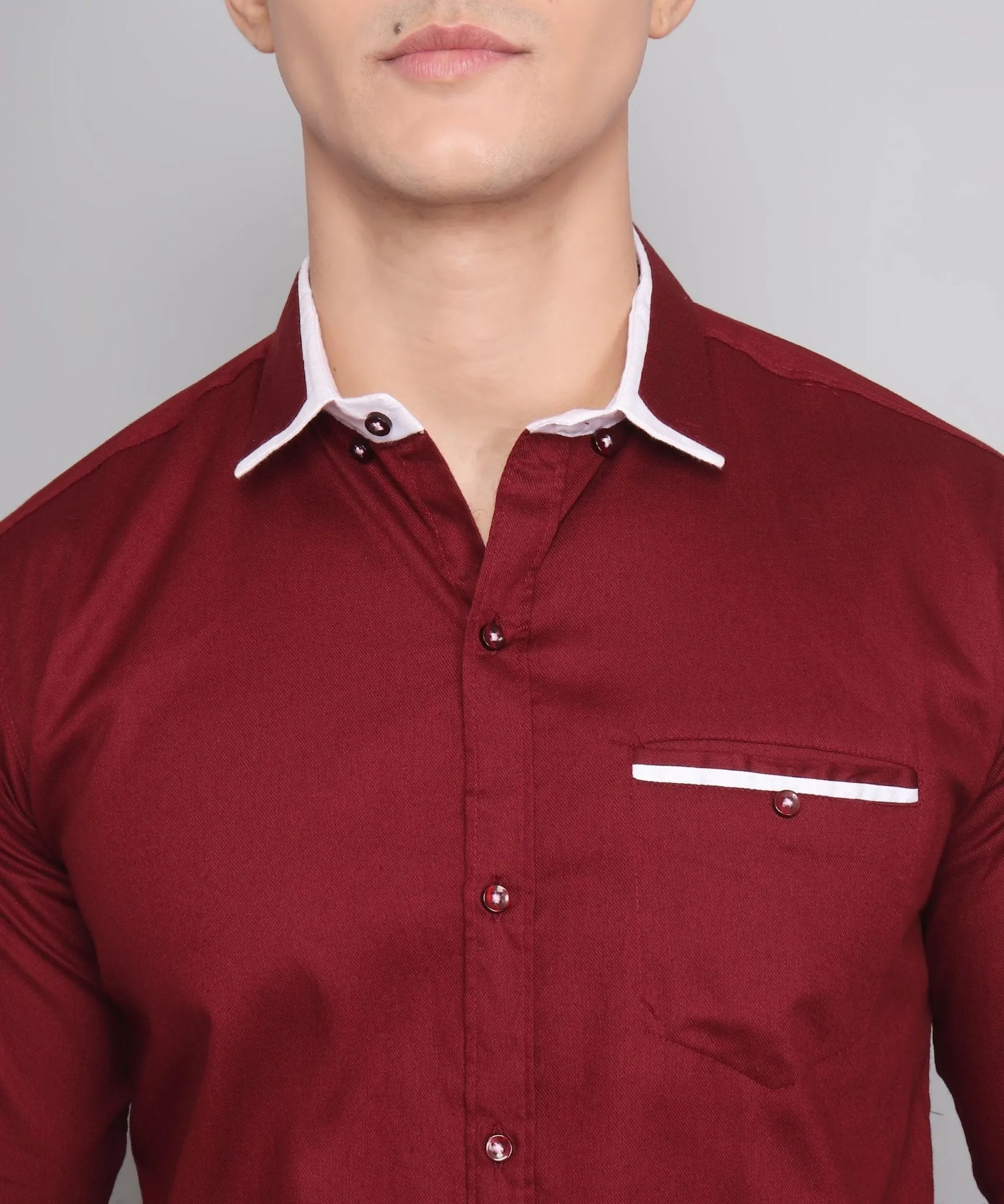 Exclusive TryBuy Premium Maroon Cotton Button-Up Shirt for Men