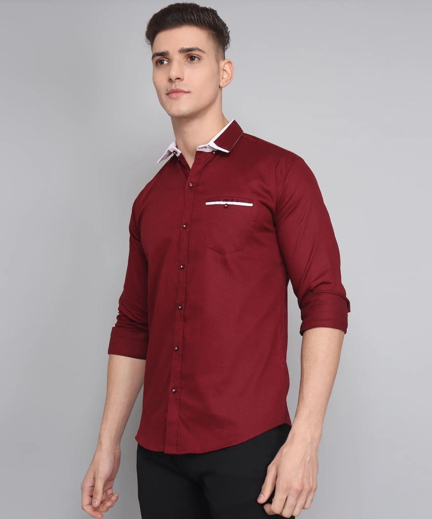 Exclusive TryBuy Premium Maroon Cotton Button-Up Shirt for Men