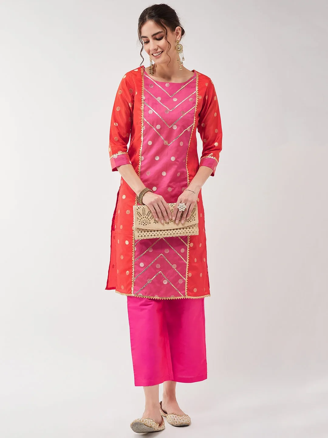 Festive Polka Bright Lace Detailed Straight Kurta