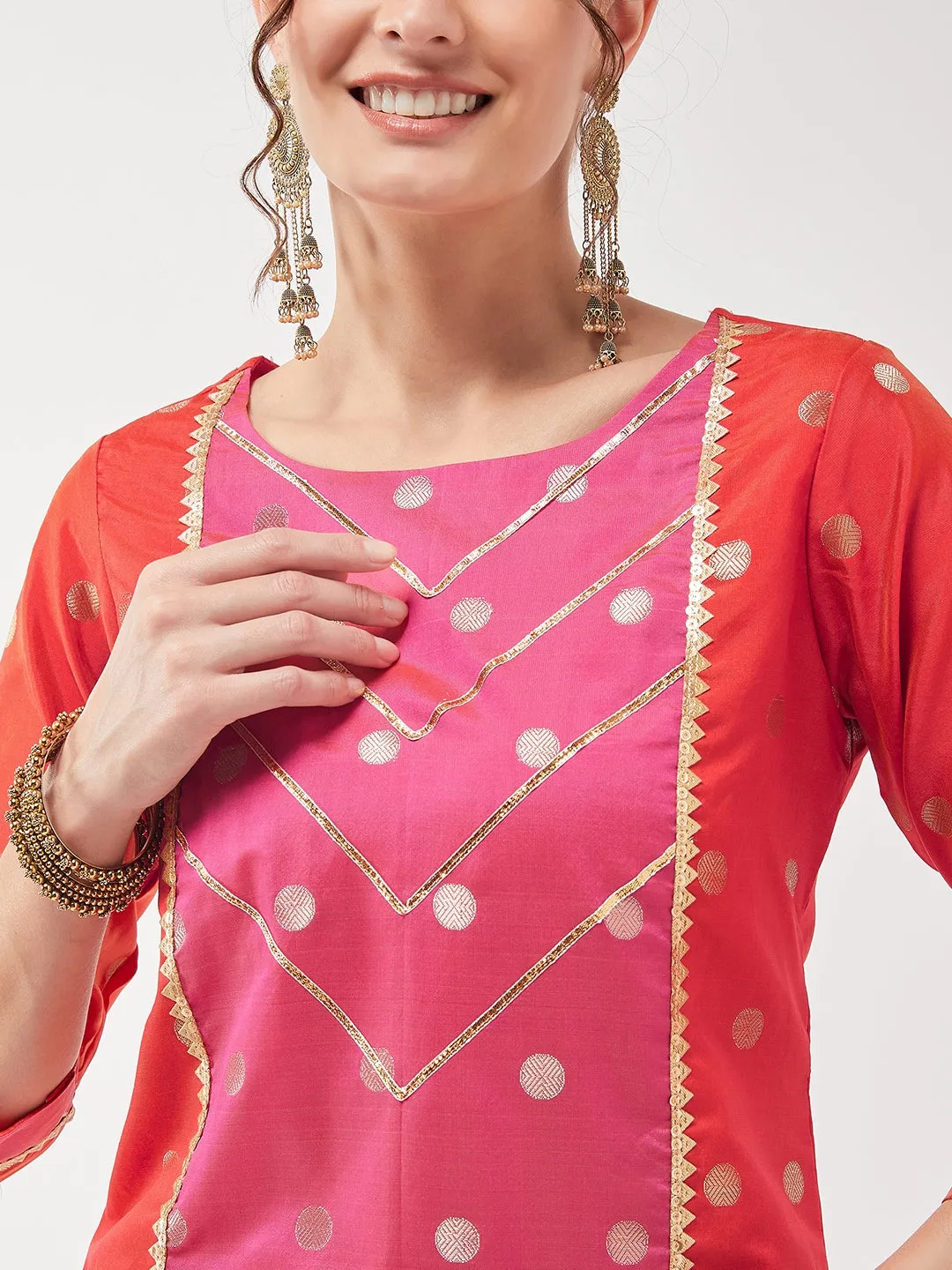 Festive Polka Bright Lace Detailed Straight Kurta