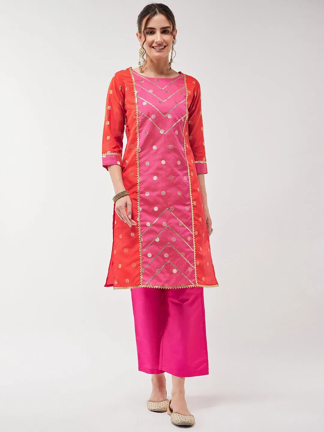 Festive Polka Bright Lace Detailed Straight Kurta