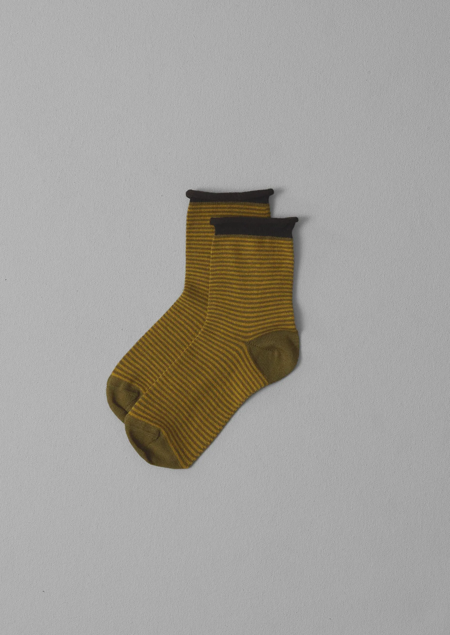 Fine Stripe Cotton Cashmere Socks | Light Olive/Mustard