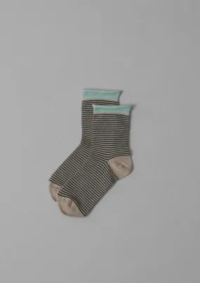 Fine Stripe Cotton Cashmere Socks | Parchment/Charcoal