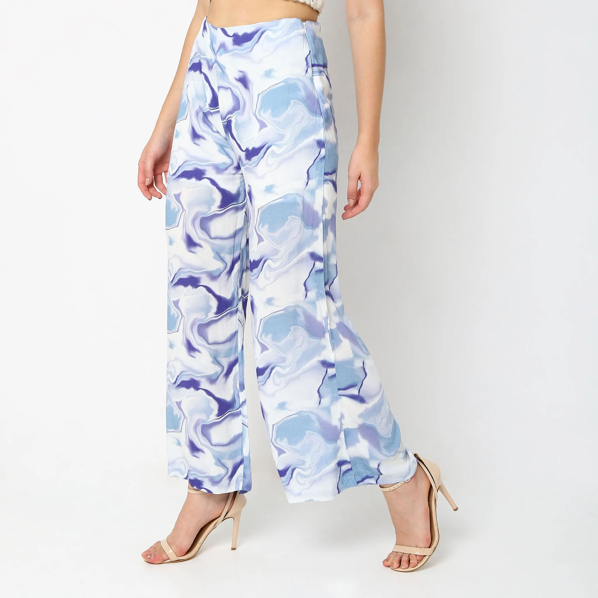 Flare Fit Abstract Mid Rise Palazzos