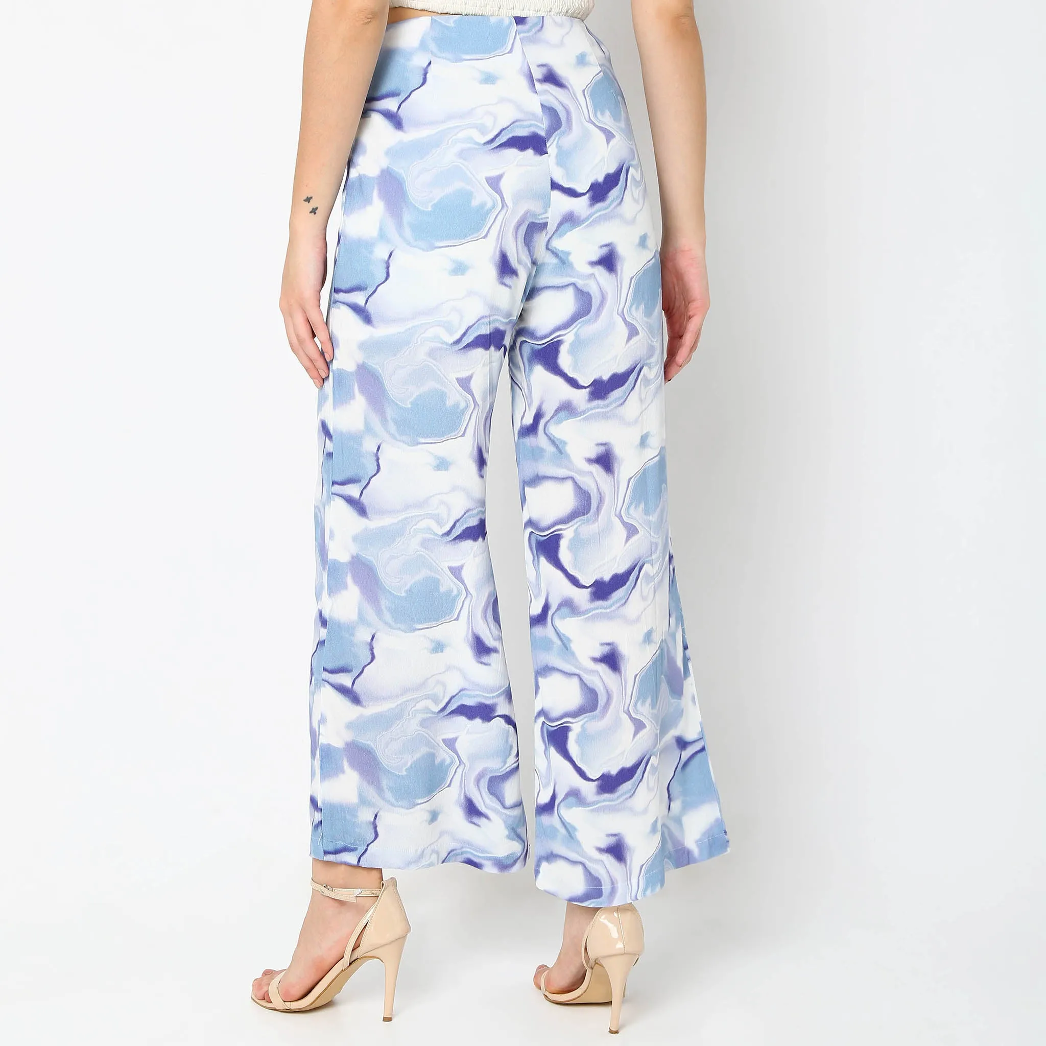 Flare Fit Abstract Mid Rise Palazzos