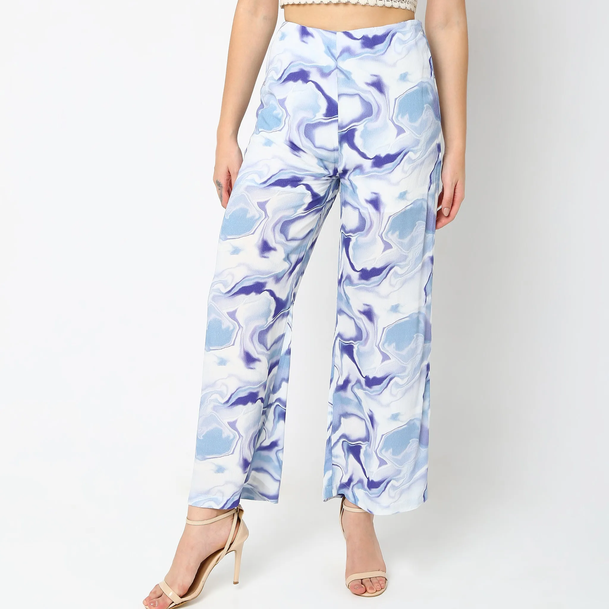 Flare Fit Abstract Mid Rise Palazzos