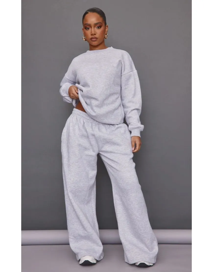 Fleece Wide Leg Joggers Pale Grey