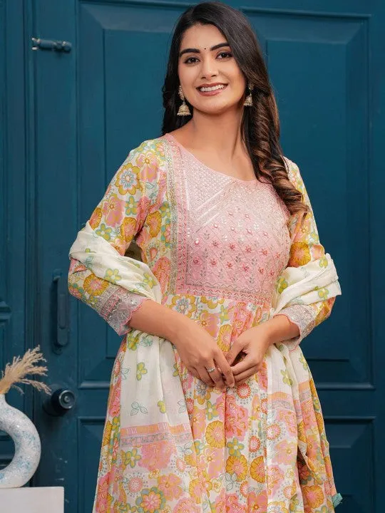 Floral Embroidered Regular Kurta With Palazzos & With Dupatta