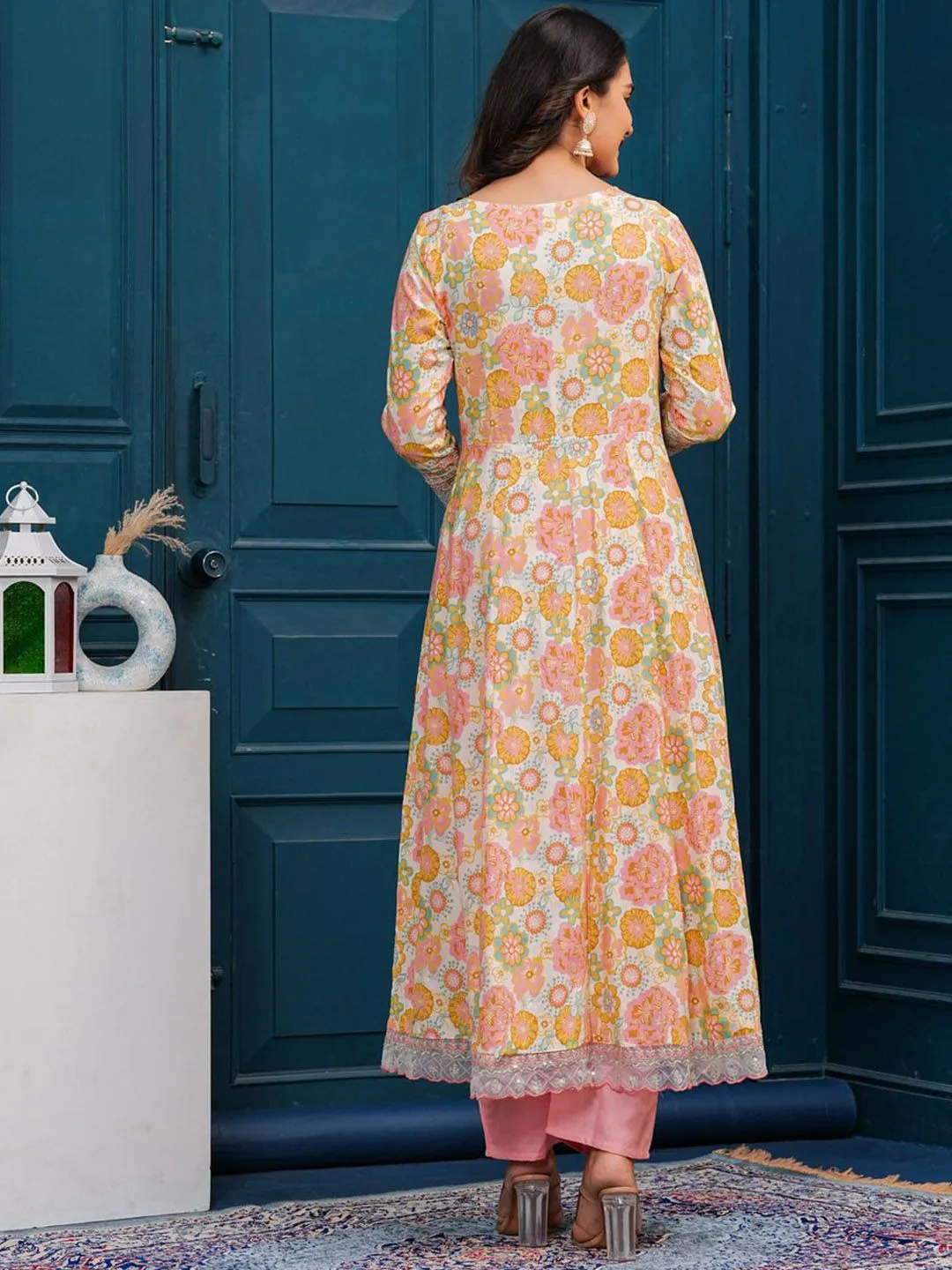 Floral Embroidered Regular Kurta With Palazzos & With Dupatta