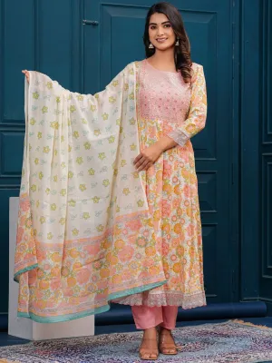 Floral Embroidered Regular Kurta With Palazzos & With Dupatta