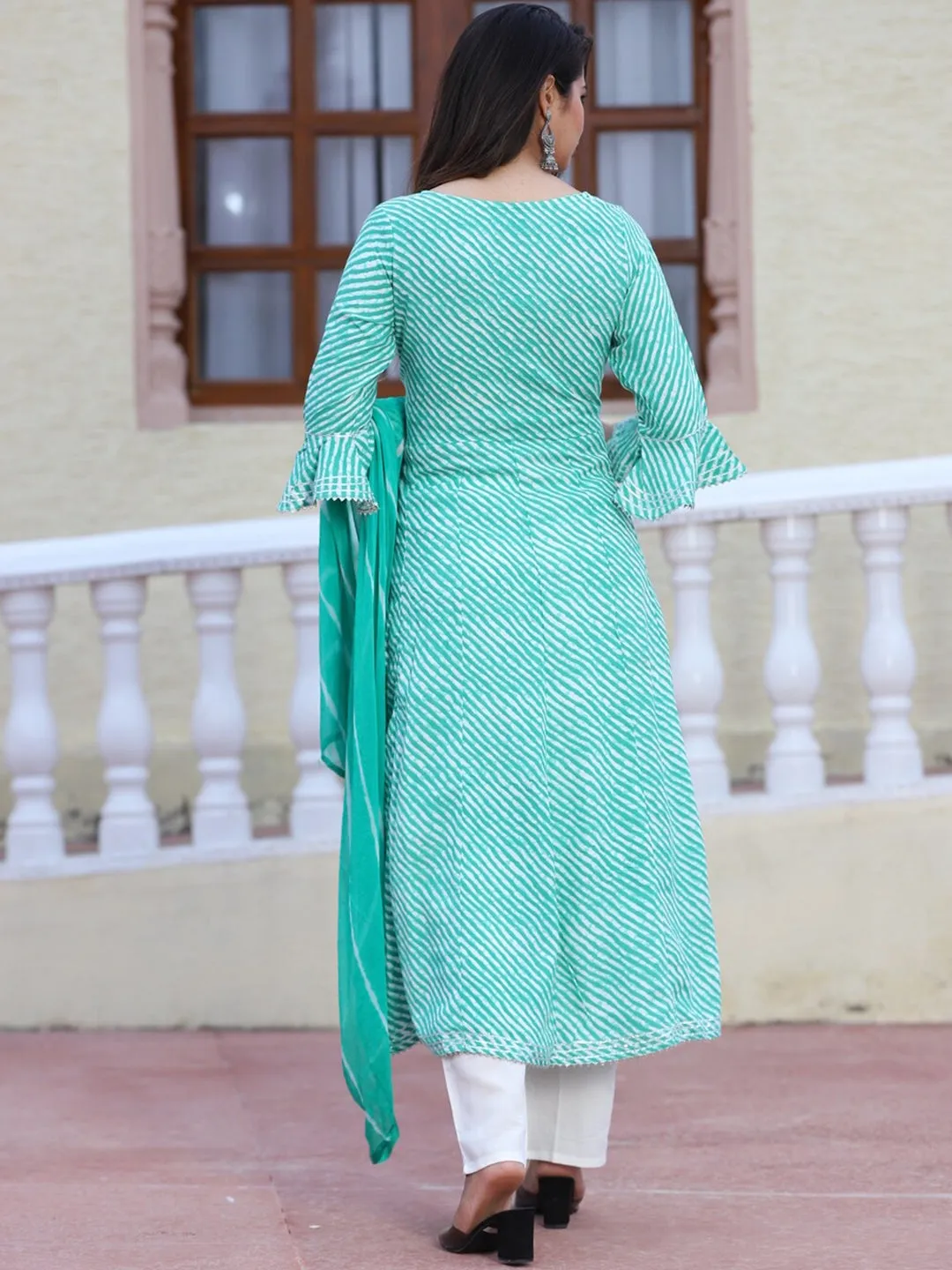 Floral Embroidered Thread Work Kurta With Palazzos & Dupatta